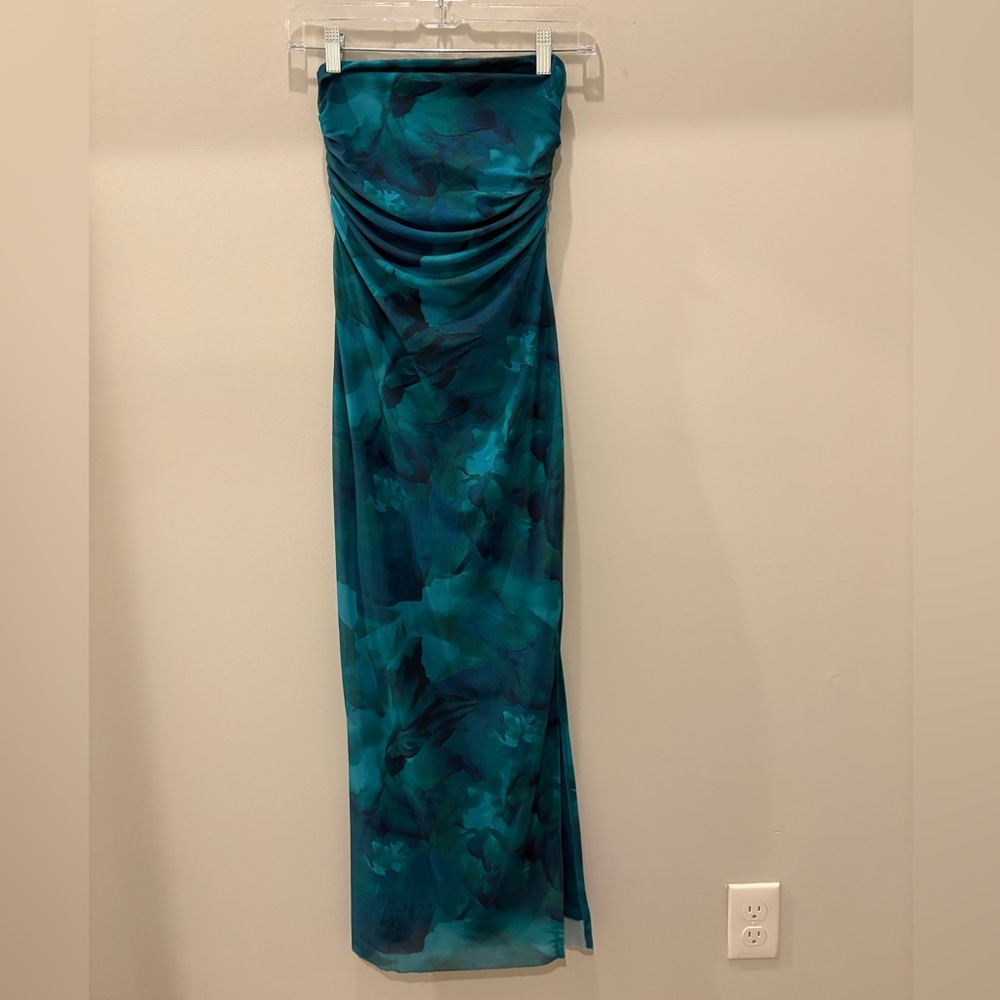 Teal Strapless Bodycon Dress